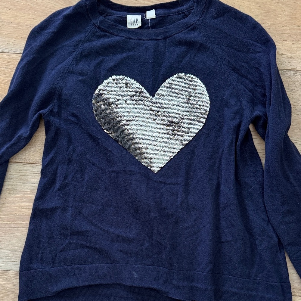 GAP Navy Top with Metallic Heart large sequin